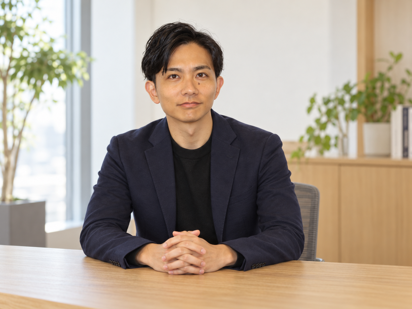 Solryze代表 鬼塚暁久。本人の写真をもとに生成したデスクでのポートレート